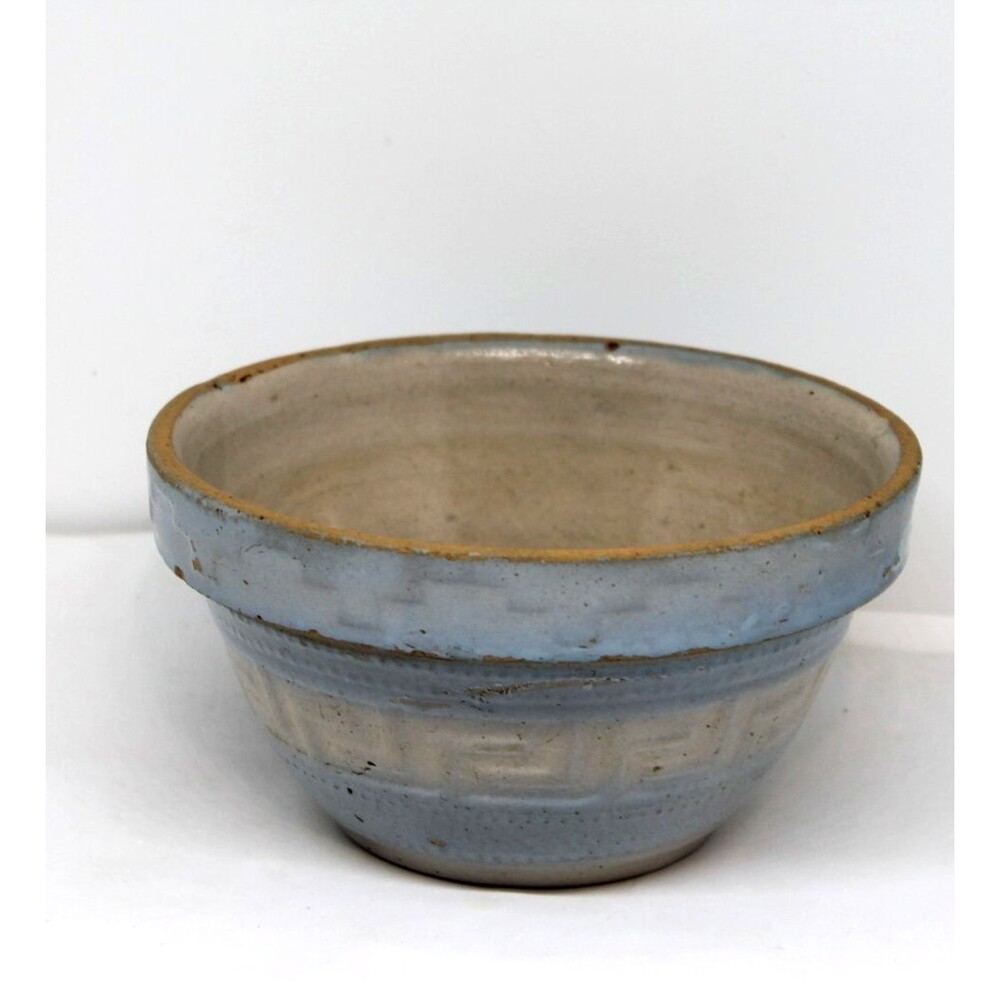 12 Greek Key Mixing Bowl Stoneware Red Wing Blue & White Beautiful VTG